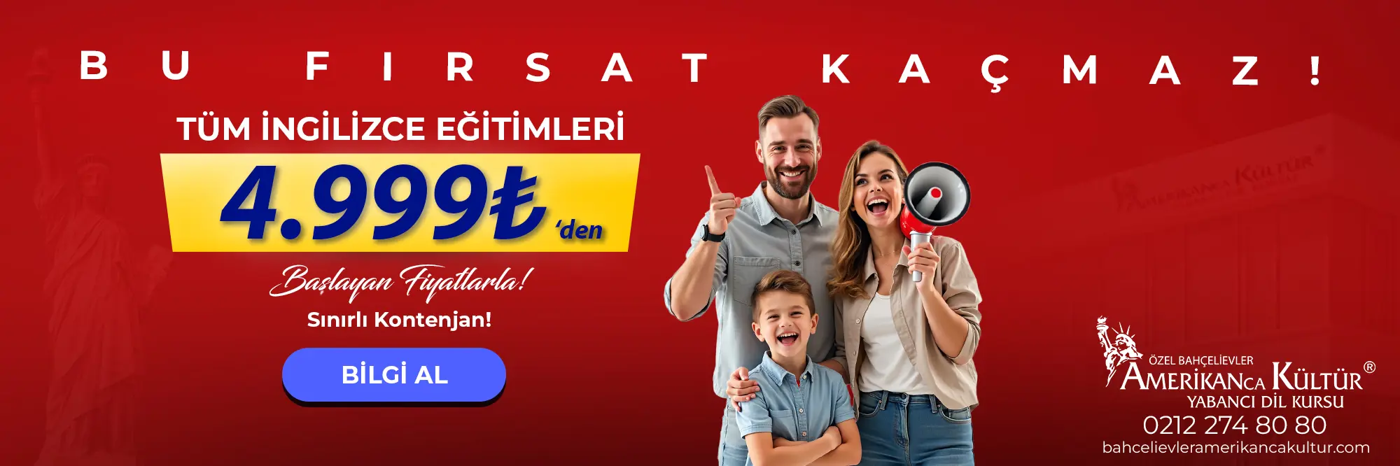 Tüm İngilizce Eğitimlerinde 4999 TL'den Başlayan Fiyatlarla